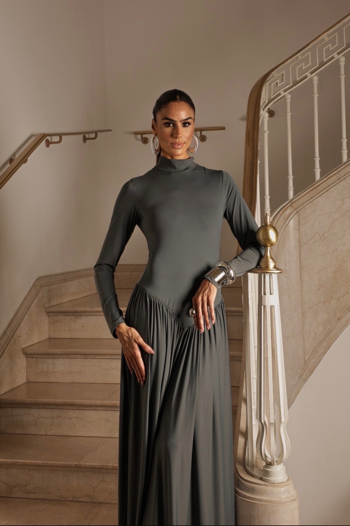 Exalted Gray Mock-Neck Maxi Dress